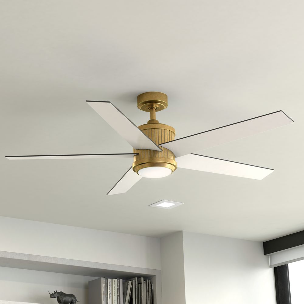 56" Brahm Natural Brass LED Ceiling Fan with White Blades in scene
