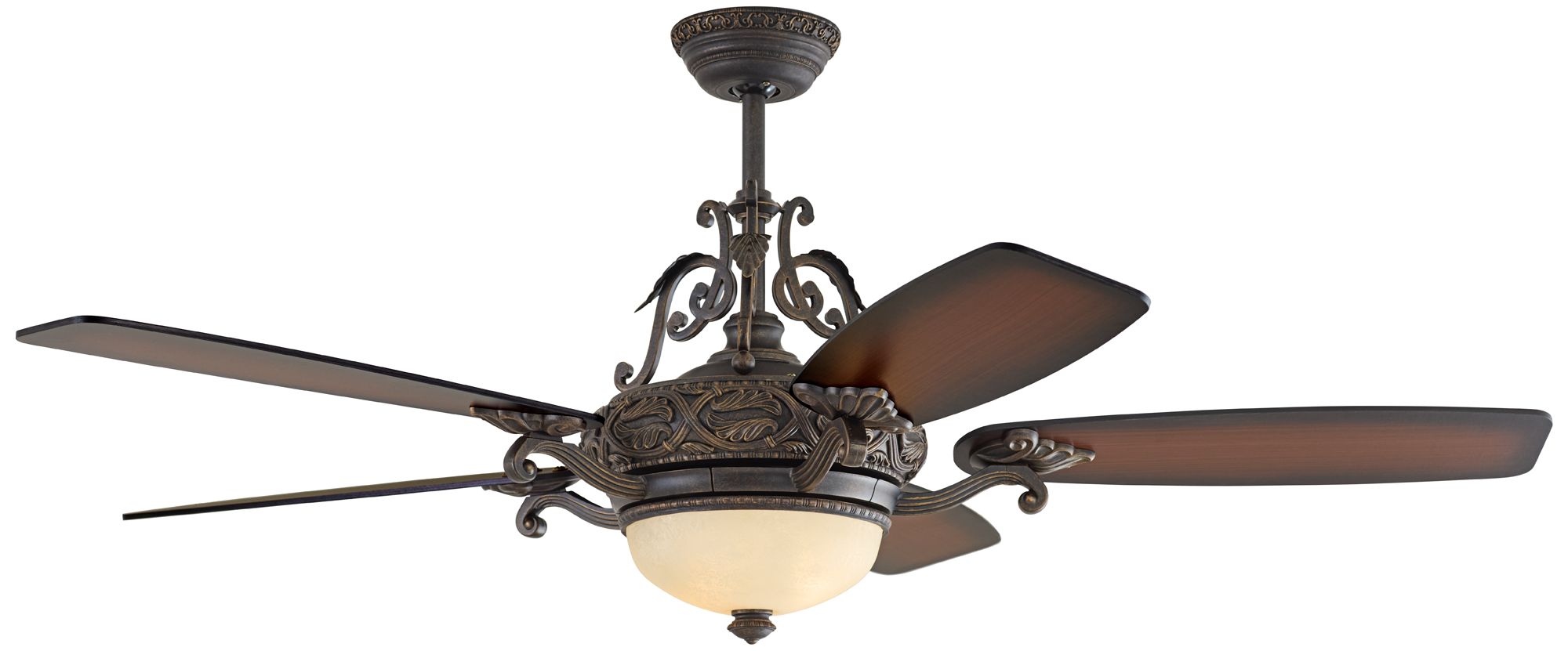 56" Casa Esperanza Teak Bronze and Gold LED Bond Bridge Smart Fan Kit in scene