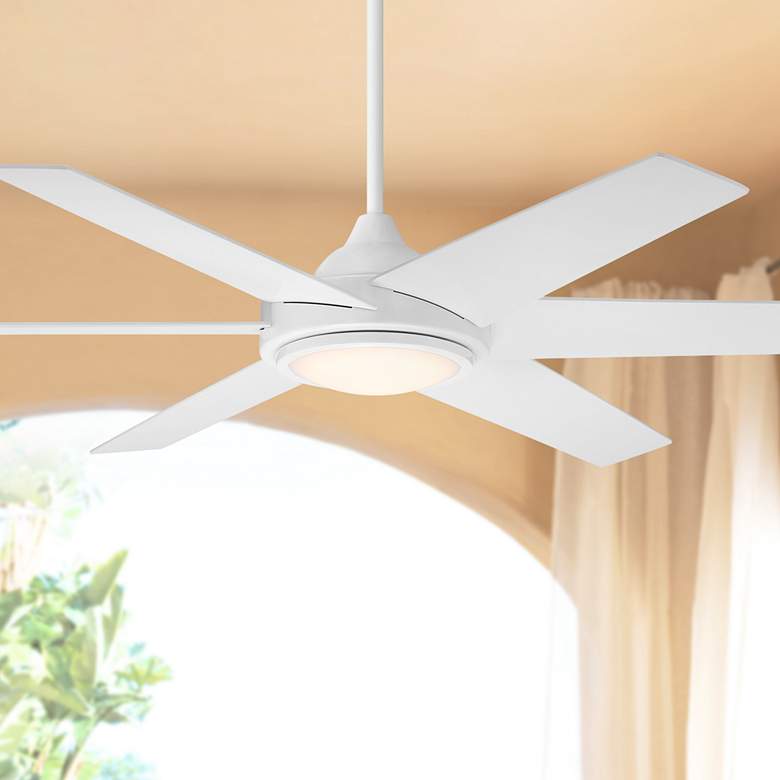 Image 1 56 inch Casa Vieja Estate White LED Damp Ceiling Fan with Remote