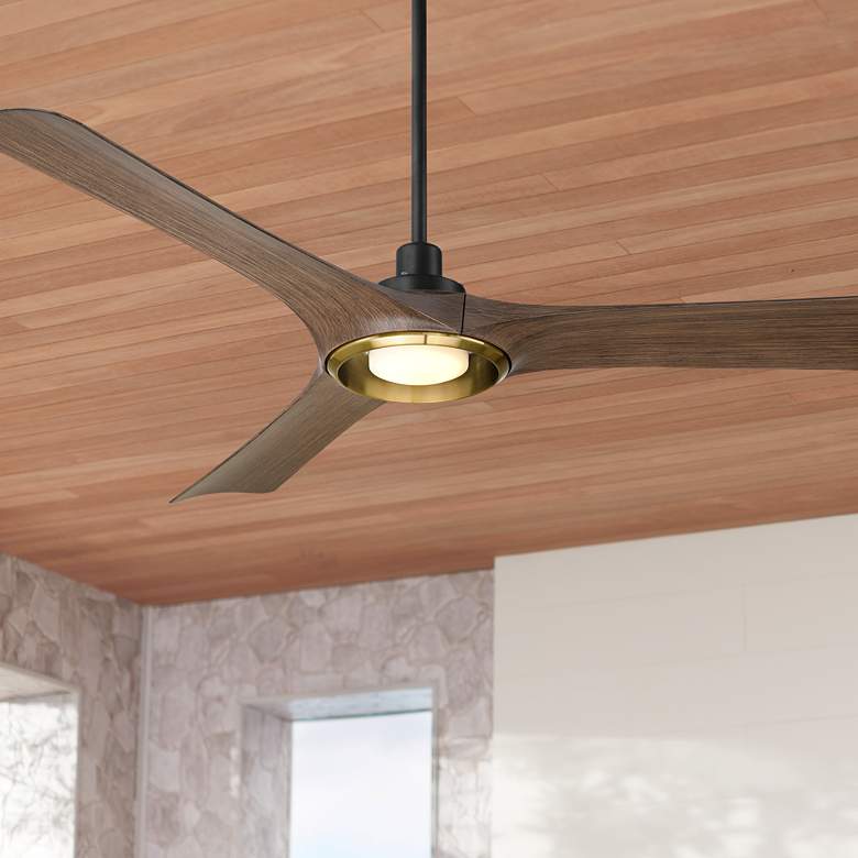 Image 1 56" Casa Vieja Ethos Dark Walnut LED Damp Rated Remote Ceiling Fan