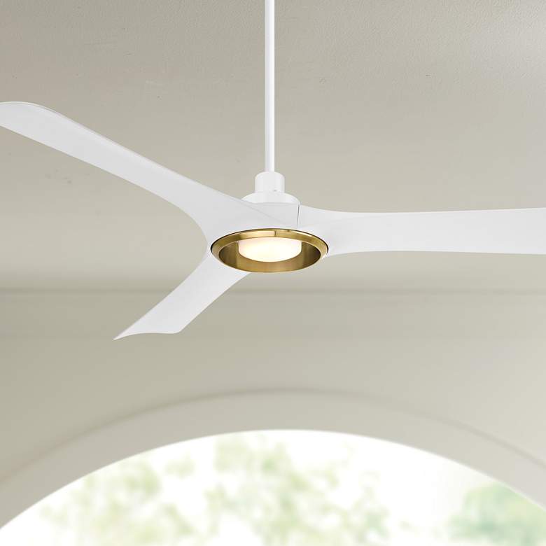 Image 1 56" Casa Vieja Ethos Matte White LED Damp Rated Remote Ceiling Fan