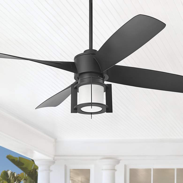 Image 1 56" Casa Vieja Grand Milano Black Damp LED Ceiling Fan with Remote
