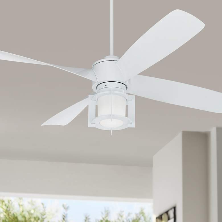Image 1 56 inch Casa Vieja Grand Milano White Damp LED Ceiling Fan with Remote