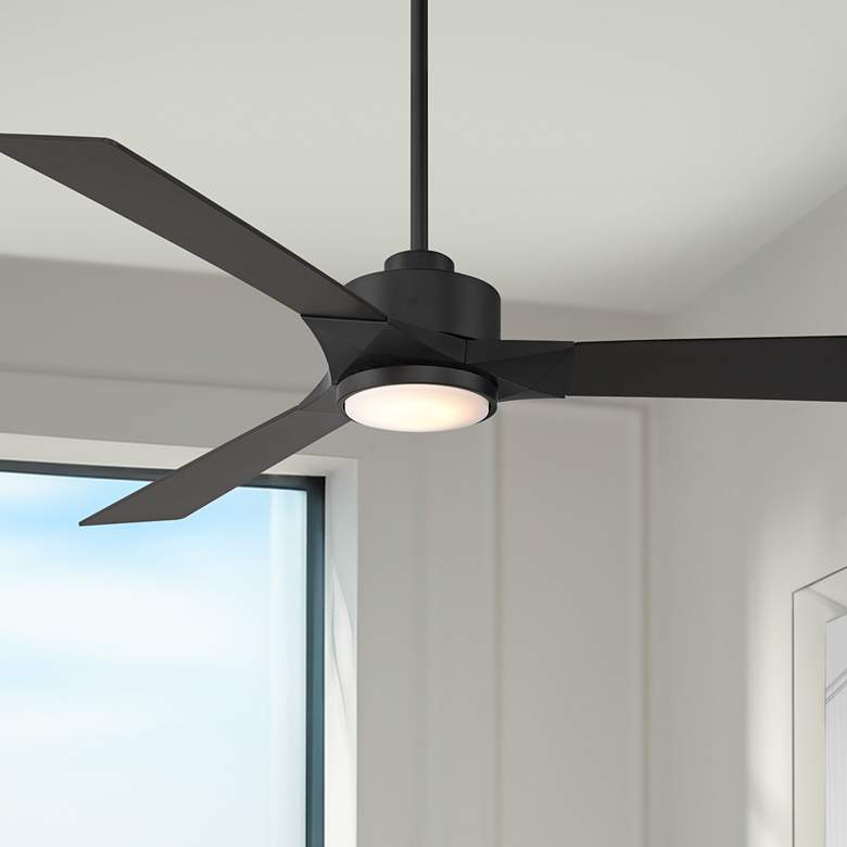 Image 1 56" Casa Vieja Kali Matte Black LED Damp Ceiling Fan with Remote