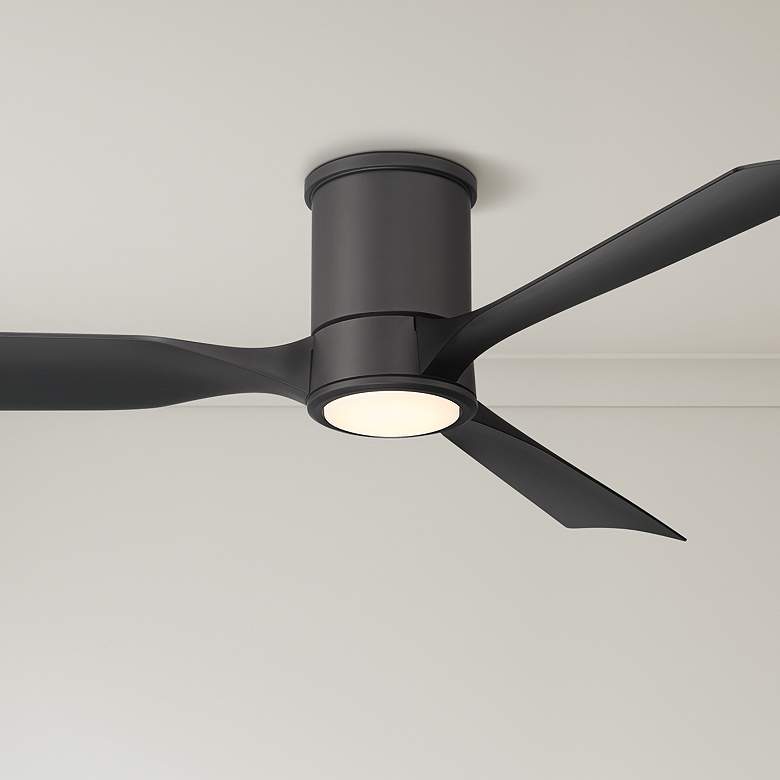 Image 1 56" Casa Vieja Keel Matte Black LED Damp Remote Hugger Ceiling Fan