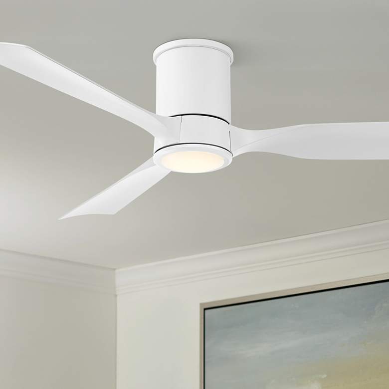 Image 1 56" Casa Vieja Keel Matte White LED Damp Remote Hugger Ceiling Fan