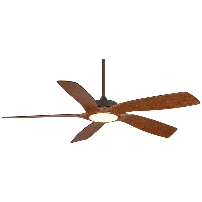 Image 3 56" Casa Vieja Mach-5 Bronze and Koa LED Damp Ceiling Fan with Remote