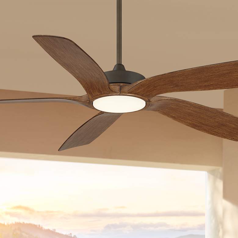 Image 2 56" Casa Vieja Mach-5 Bronze and Koa LED Damp Ceiling Fan with Remote