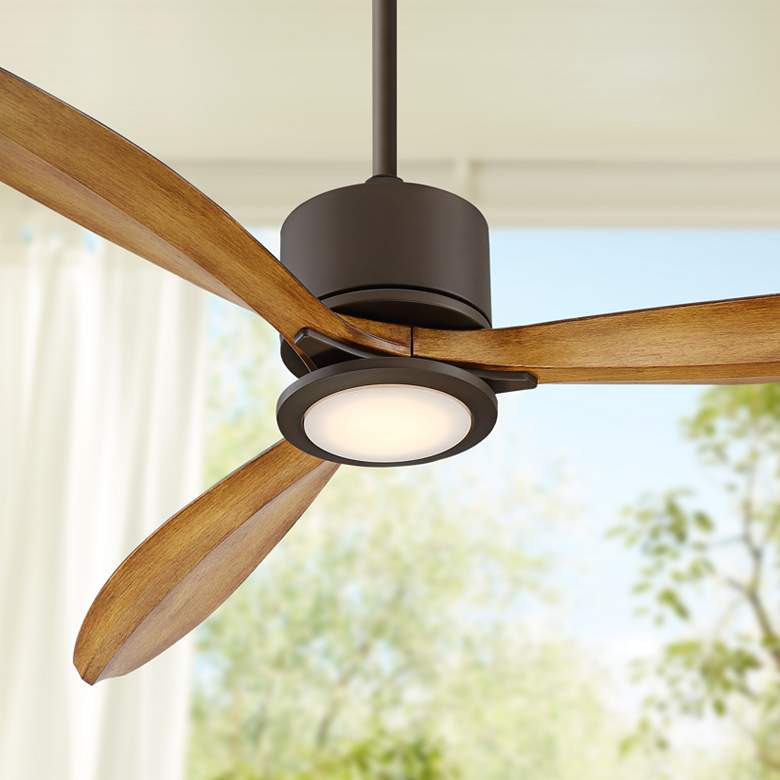 Image 1 56 inch Casa Vieja Rally Bronze Damp Rated LED Ceiling Fan with Remote