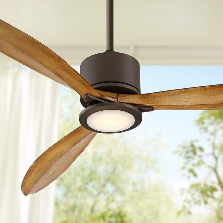 Image 1 56" Casa Vieja Rally Bronze Damp Rated LED Ceiling Fan with Remote