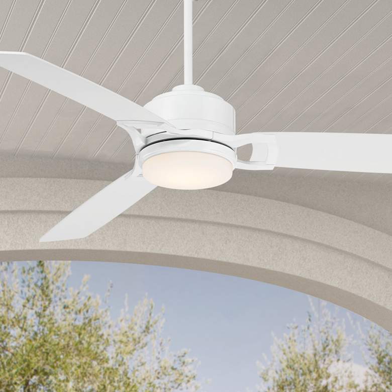Image 1 56 inch Casa Vieja Silverado Breeze White Damp Rated LED Fan with Remote