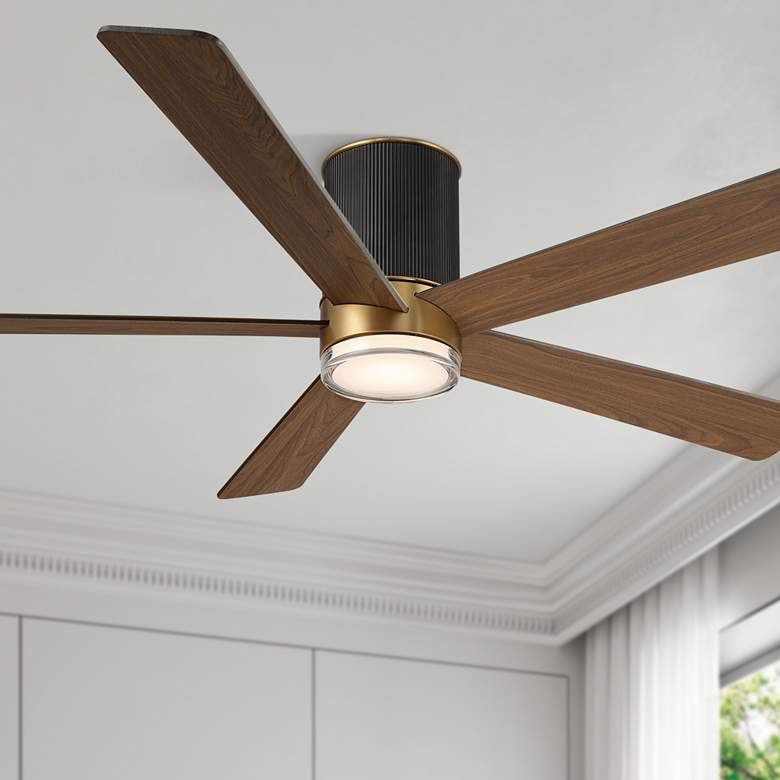 Image 1 56" Casa Vieja Vex Matte Black LED Hugger Ceiling Fan with Remote