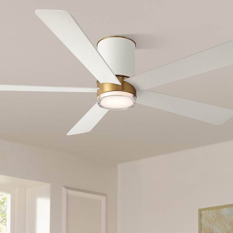 Image 1 56" Casa Vieja Vex Matte White LED Hugger Ceiling Fan with Remote