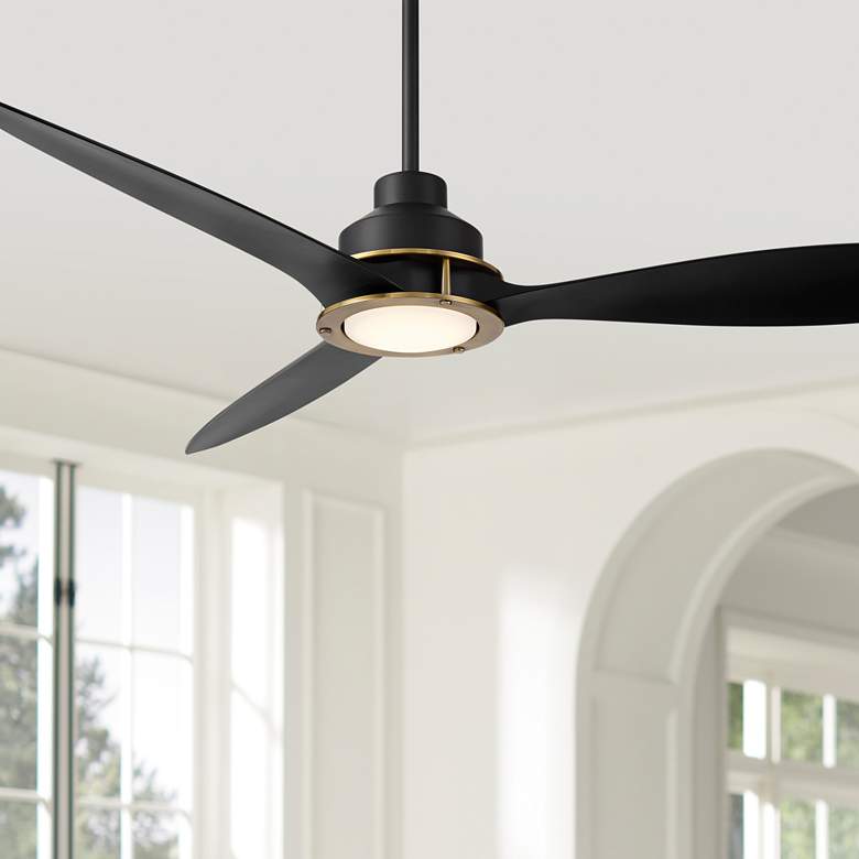 Image 1 56" Casa Vieja Veyron Matte Black Damp Rated Ceiling Fan with Remote