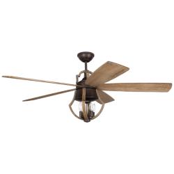 56&quot; Craftmade Winton Pine and Bronze LED Ceiling Fan with Remote