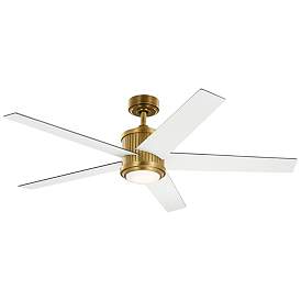 Image3 of 56" Kichler Brahm White and Natural Brass LED Ceiling Fan with Remote