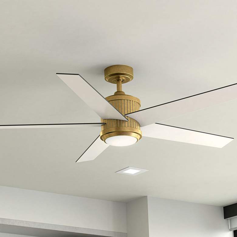 Image 1 56 inch Kichler Brahm White and Natural Brass LED Ceiling Fan with Remote