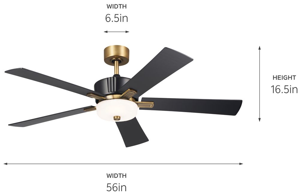 56" Kichler Icon Satin Black LED Indoor Ceiling Fan in scene