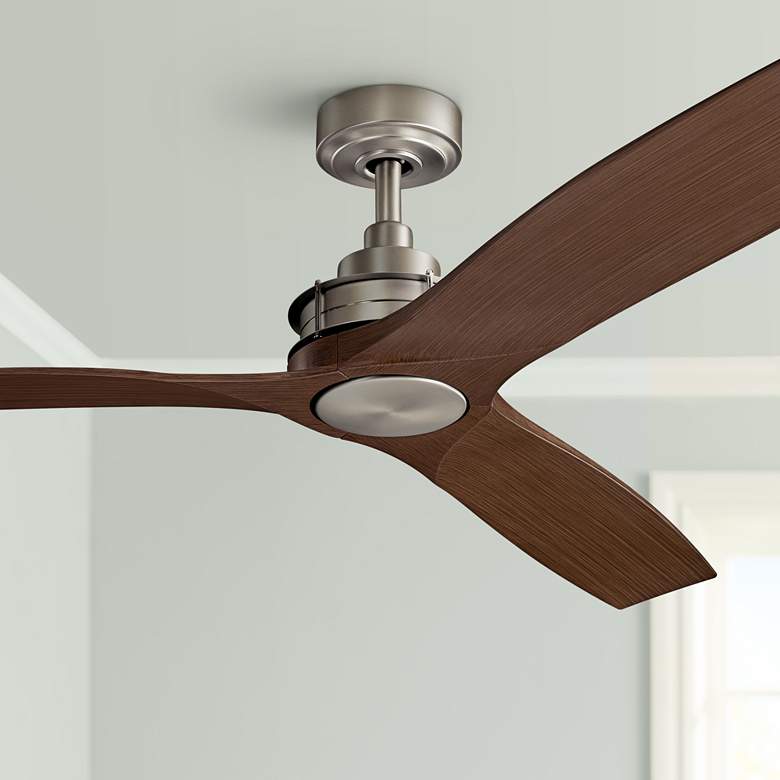 Image 1 56" Kichler Ried Brushed Nickel Walnut Ceiling Fan with Wall Control