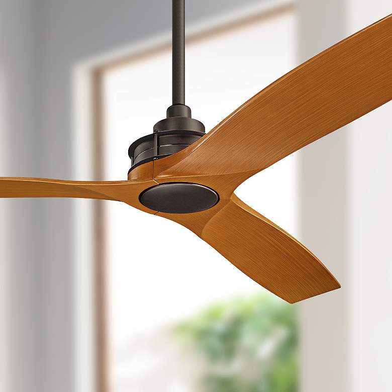 Image 1 56 inch Kichler Ried Cherry Olde Bronze Damp Rated Fan with Wall Control