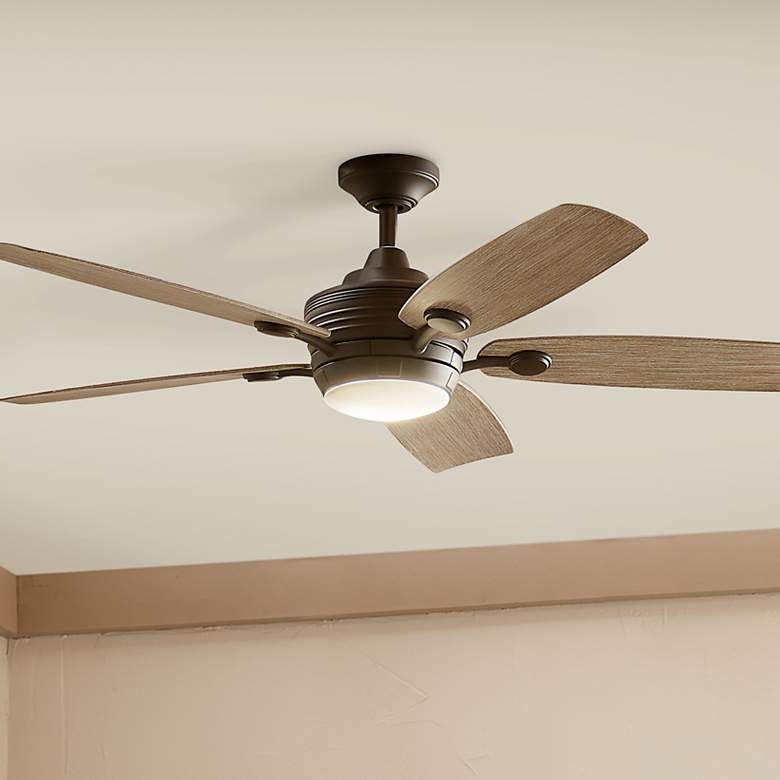 Image 2 56 inch Kichler Tranquil Olde Bronze LED Damp Ceiling Fan with Remote