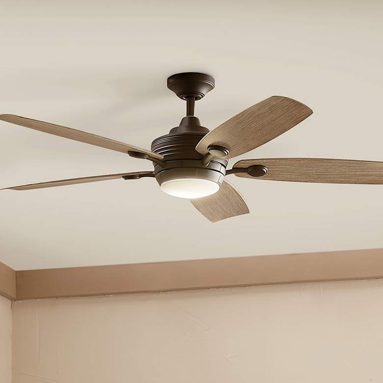 Image 2 56 inch Kichler Tranquil Olde Bronze LED Damp Ceiling Fan with Remote