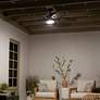 56" Kichler Tranquil Olde Bronze LED Damp Ceiling Fan with Remote in scene
