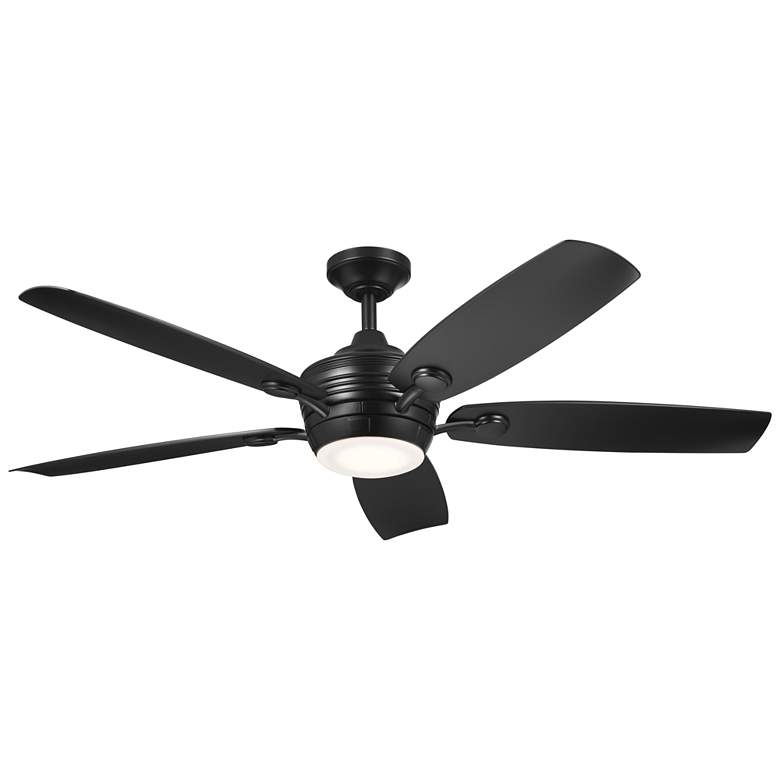 Image 1 56" Kichler Tranquil Satin Black LED Damp Ceiling Fan with Remote