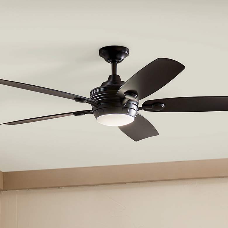 Image 2 56" Kichler Tranquil Satin Black LED Damp Ceiling Fan with Remote