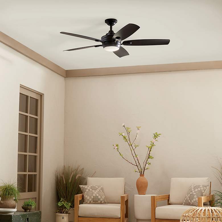 Image 6 56" Kichler Tranquil Satin Black LED Damp Ceiling Fan with Remote more views