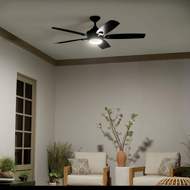 Image 7 56" Kichler Tranquil Satin Black LED Damp Ceiling Fan with Remote more views