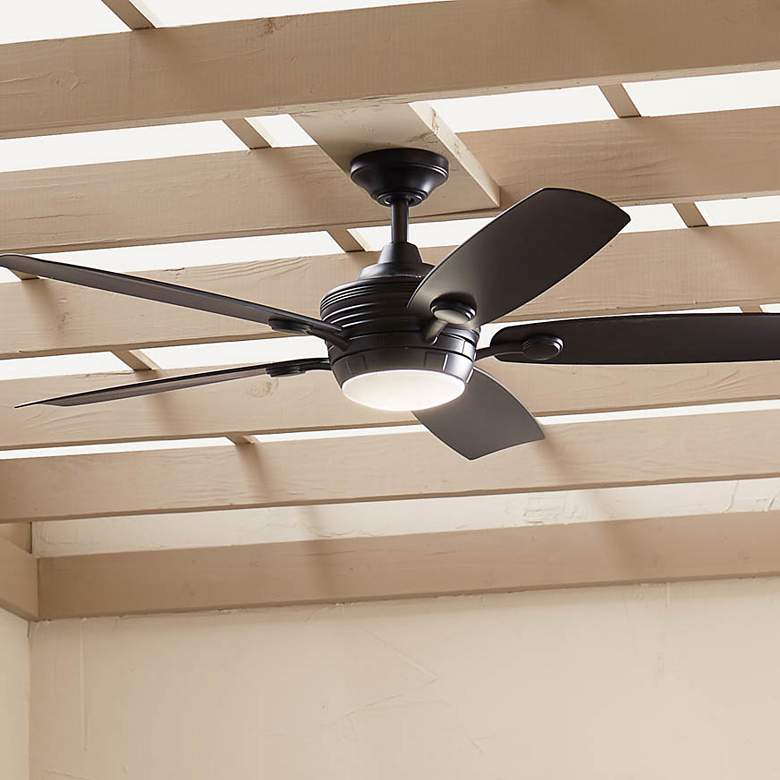 Image 2 56 inch Kichler Tranquil Weather+ Satin Black LED Wet Remote Ceiling Fan