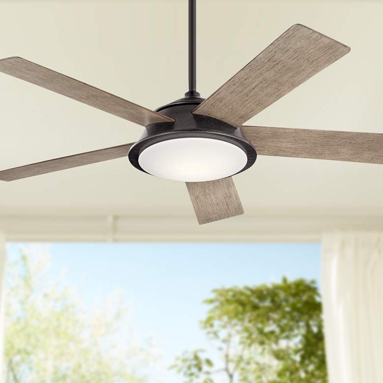 Image 1 56 inch Kichler Verdi Anvil Iron LED Damp Rated Ceiling Fan with Remote