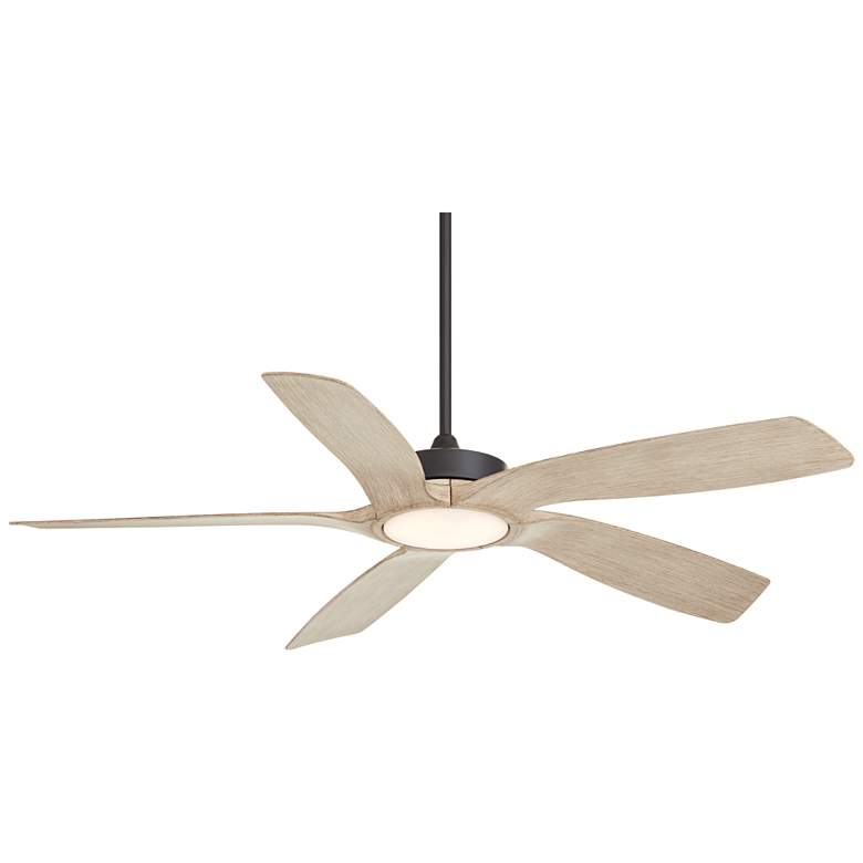 Image 2 56 inch Mach 5 Black and Distressed White Oak LED Damp Fan with Remote