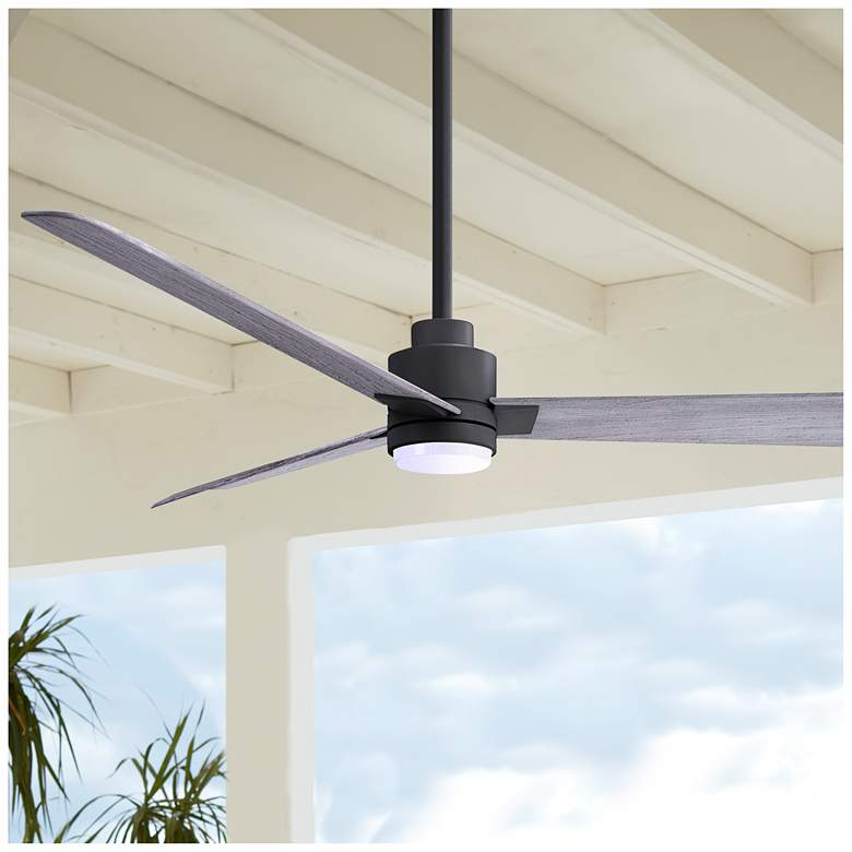 Image 1 56 inch Matthews Alessandra Black and Barnwood LED Ceiling Fan with Remote