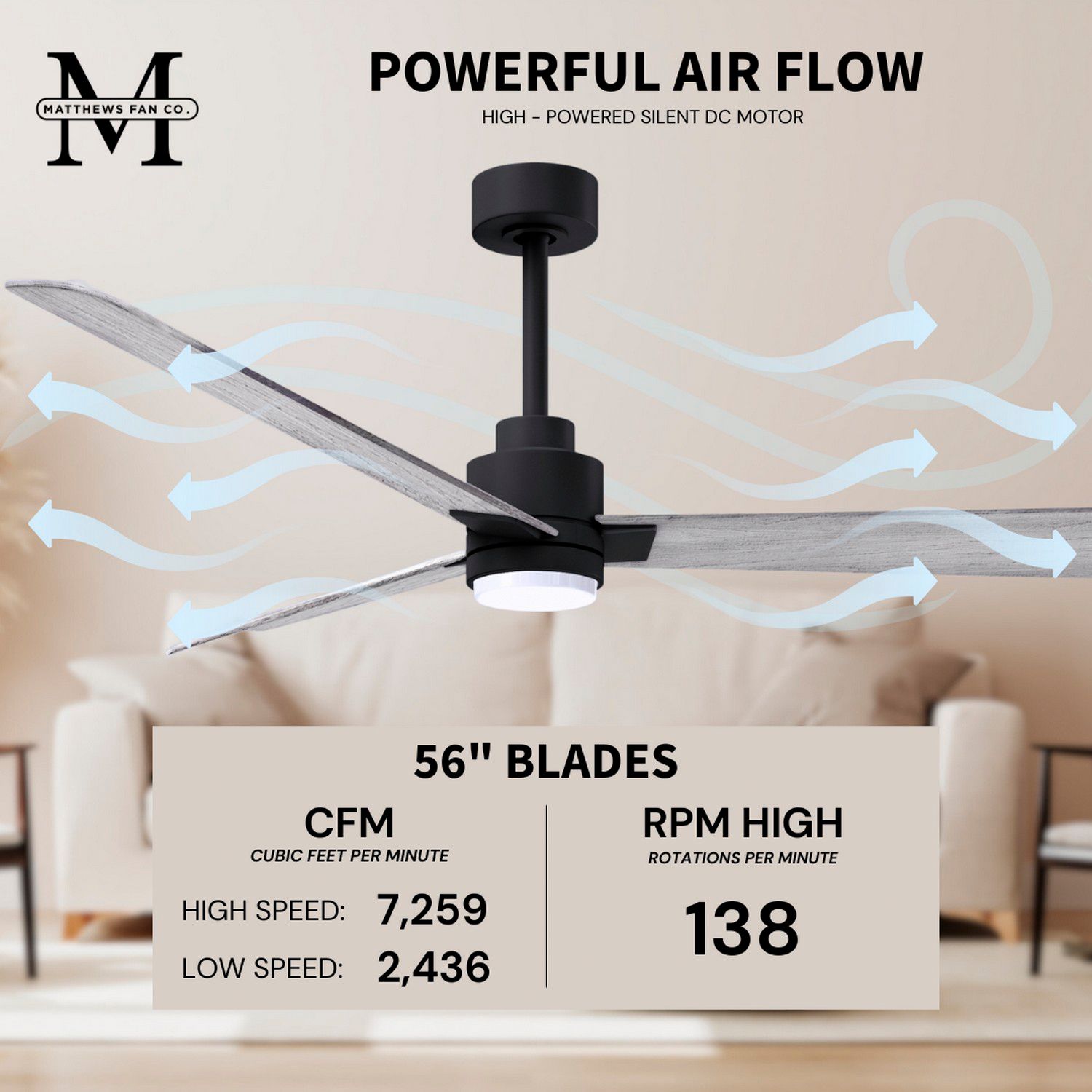 56" Matthews Alessandra Black and Barnwood LED Ceiling Fan with Remote