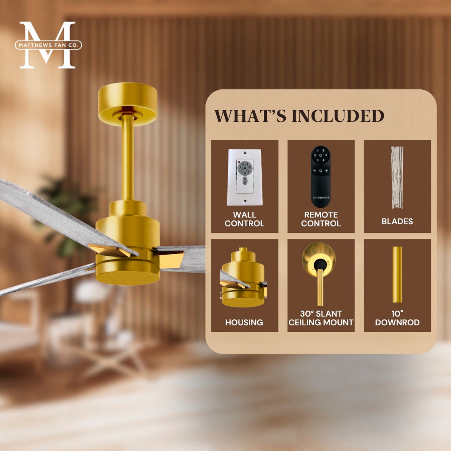 56" Matthews Alessandra Brass and Barnwood Ceiling Fan with Remote