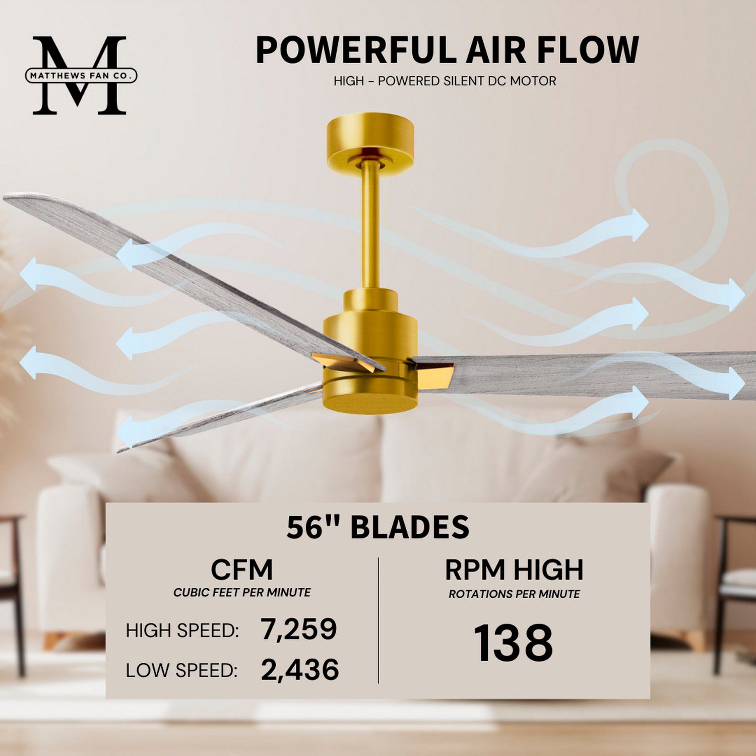 56" Matthews Alessandra Brass and Barnwood Ceiling Fan with Remote