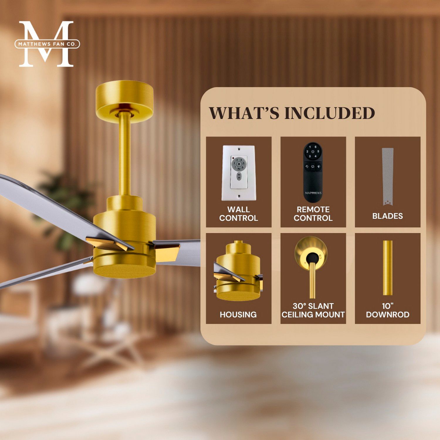 56" Matthews Alessandra Brass and Nickel Ceiling Fan with Remote