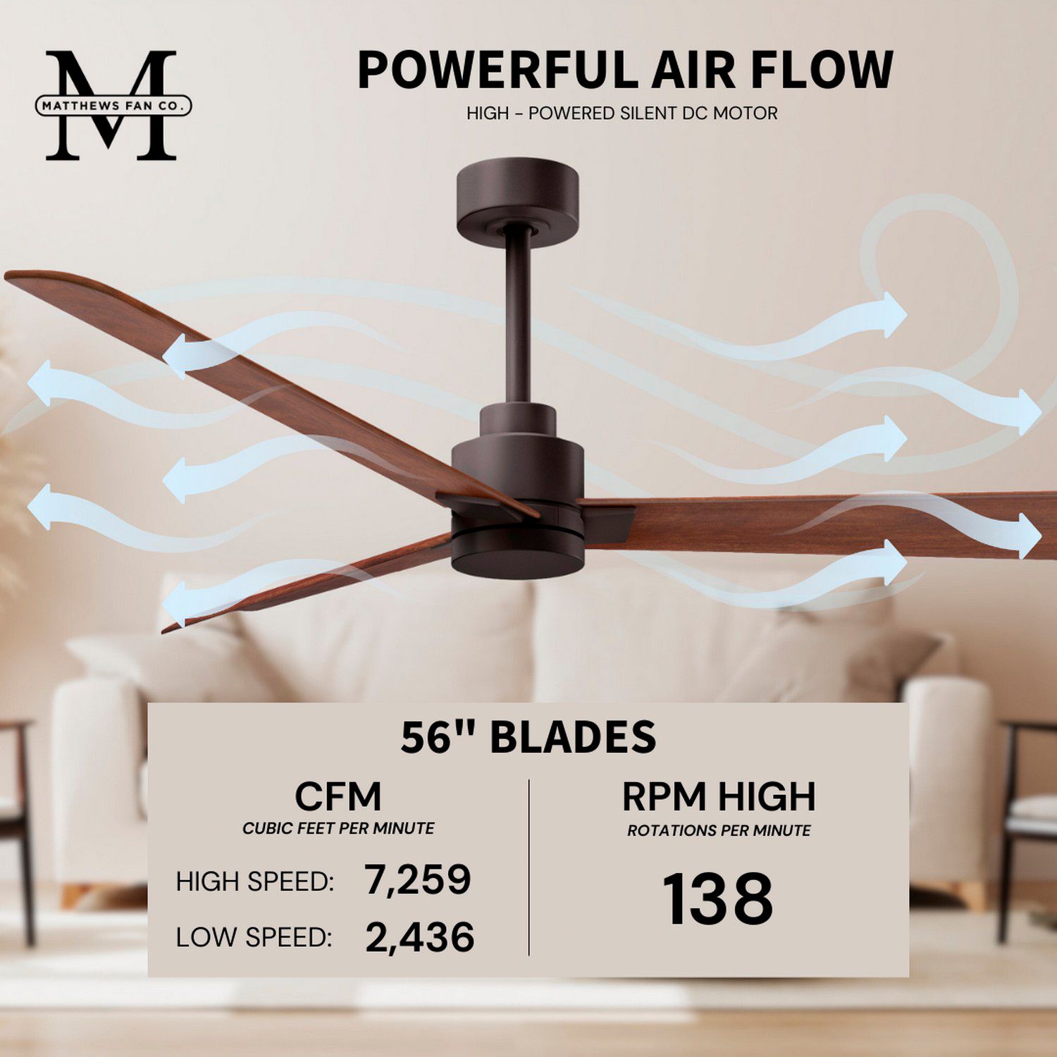 56" Matthews Alessandra Bronze and Walnut Ceiling Fan with Remote