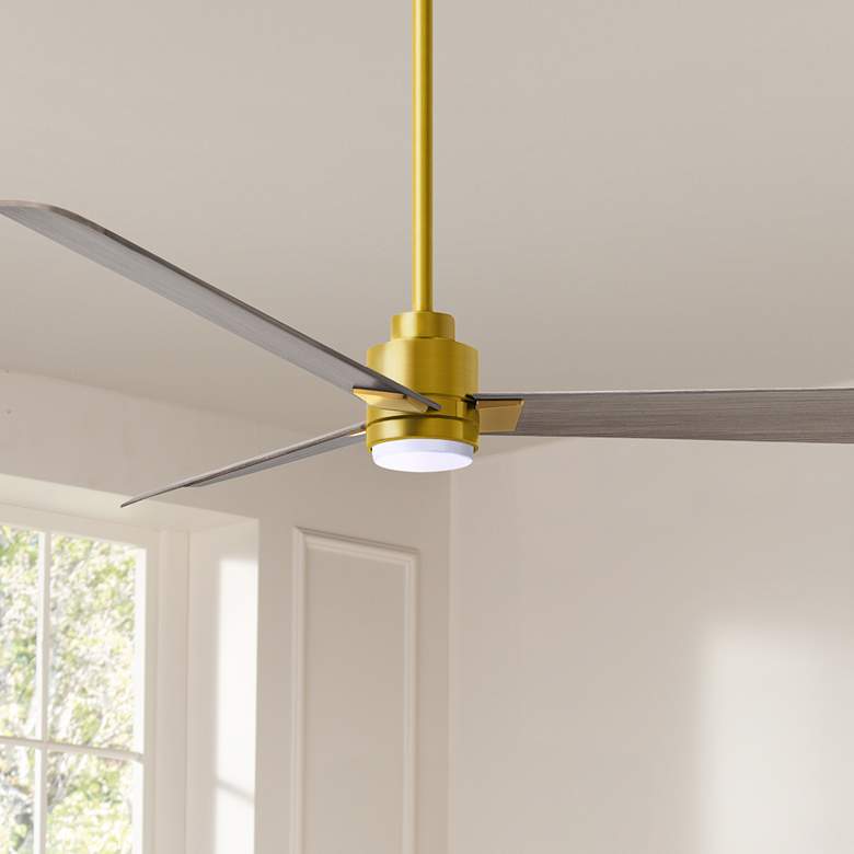 Image 1 56" Matthews Alessandra Damp LED Brass Gray Ceiling Fan with Remote