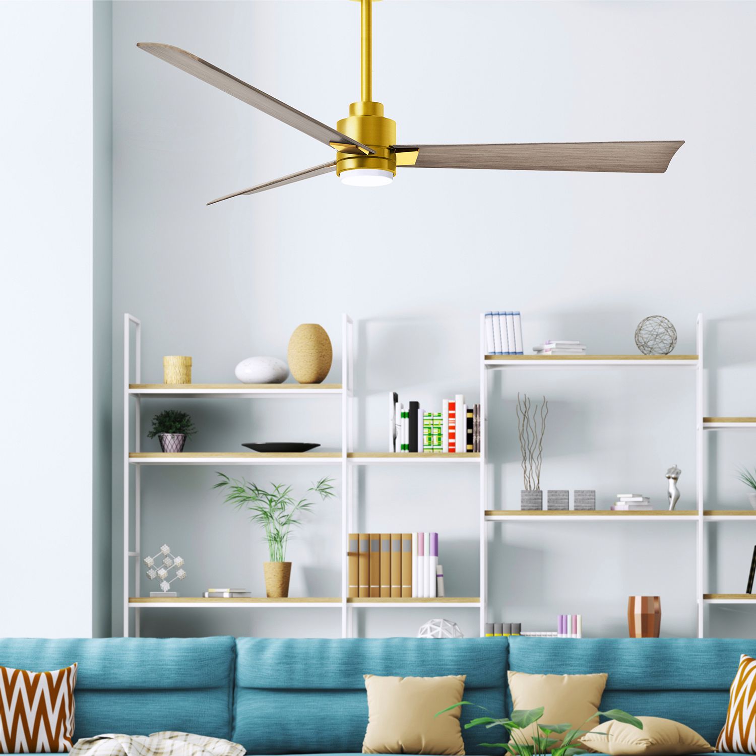 Image 7 56" Matthews Alessandra Damp LED Brass Gray Ceiling Fan with Remote more views