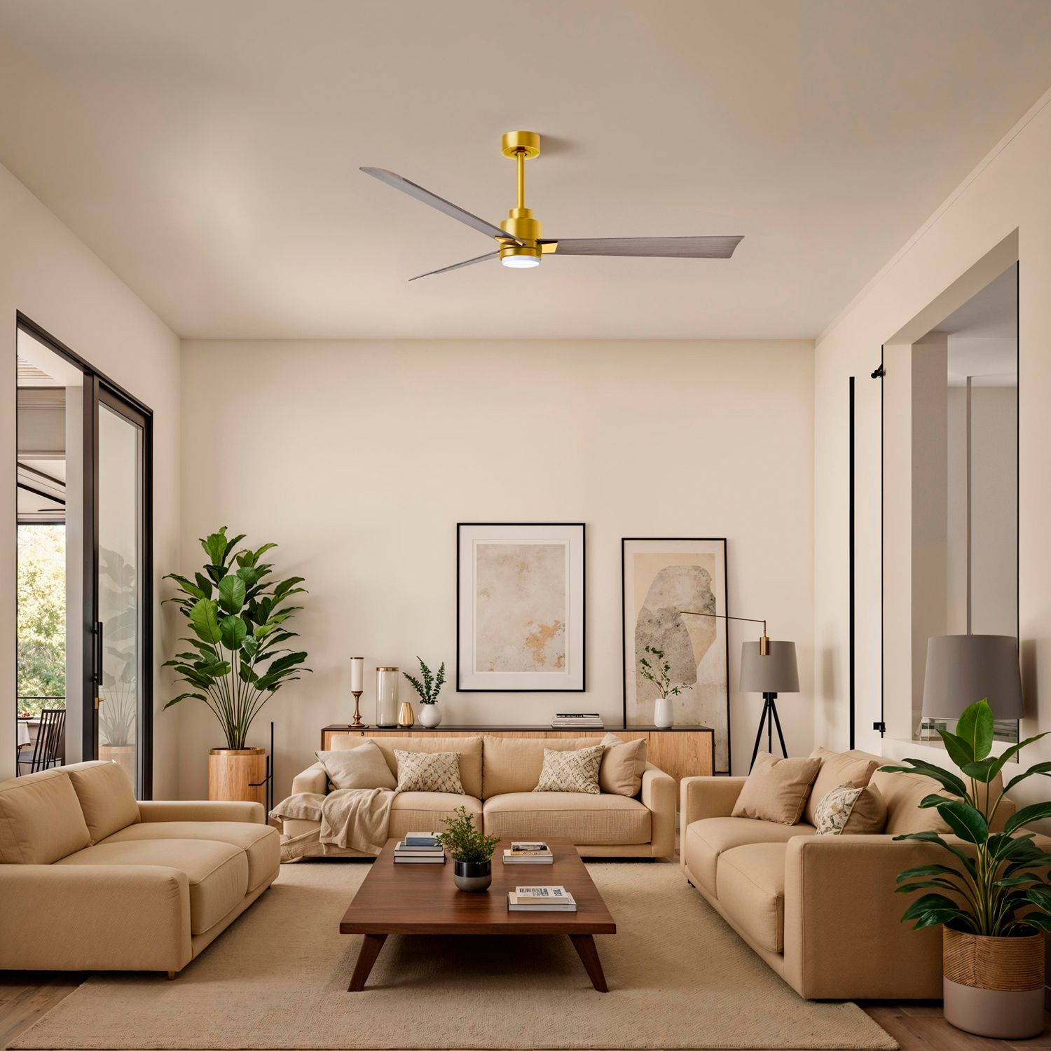 56" Matthews Alessandra Damp LED Brass Gray Ceiling Fan with Remote