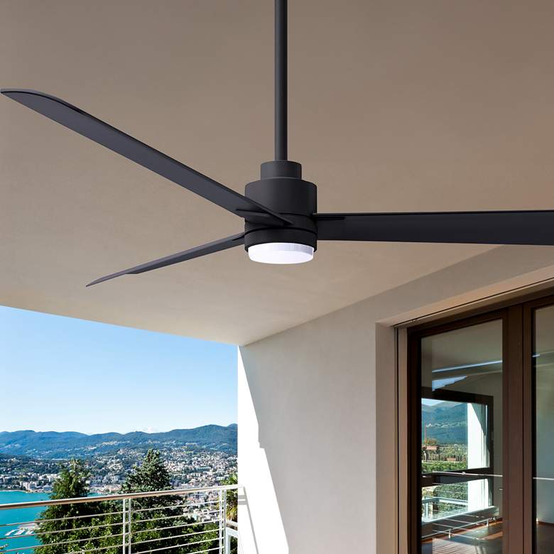 Image 1 56" Matthews Alessandra Damp LED Matte Black Ceiling Fan with Remote