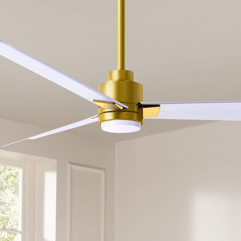 Image 1 56" Matthews Alessandra Damp LED White Brass Ceiling Fan with Remtoe