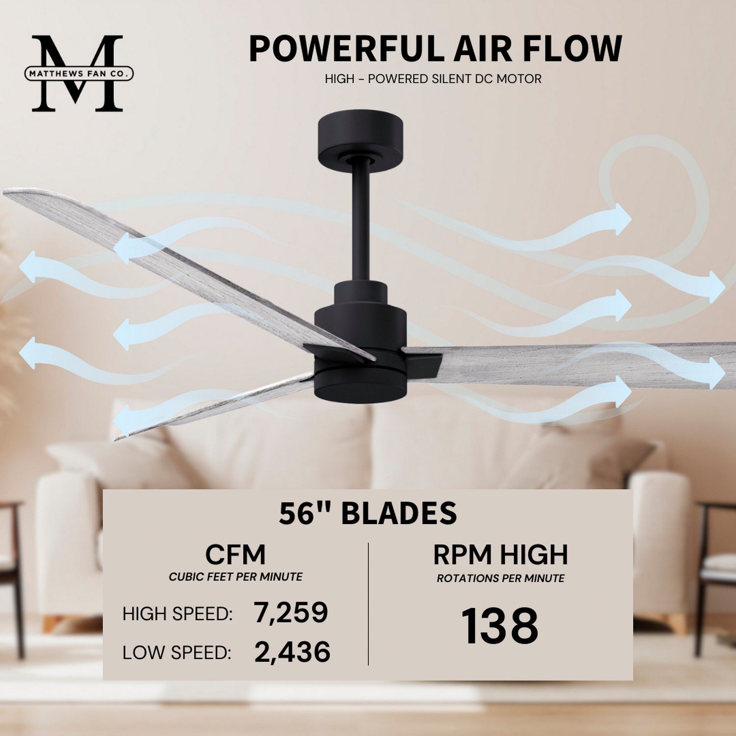 56" Matthews Alessandra Matte Black Barnwood Ceiling Fan with Remote