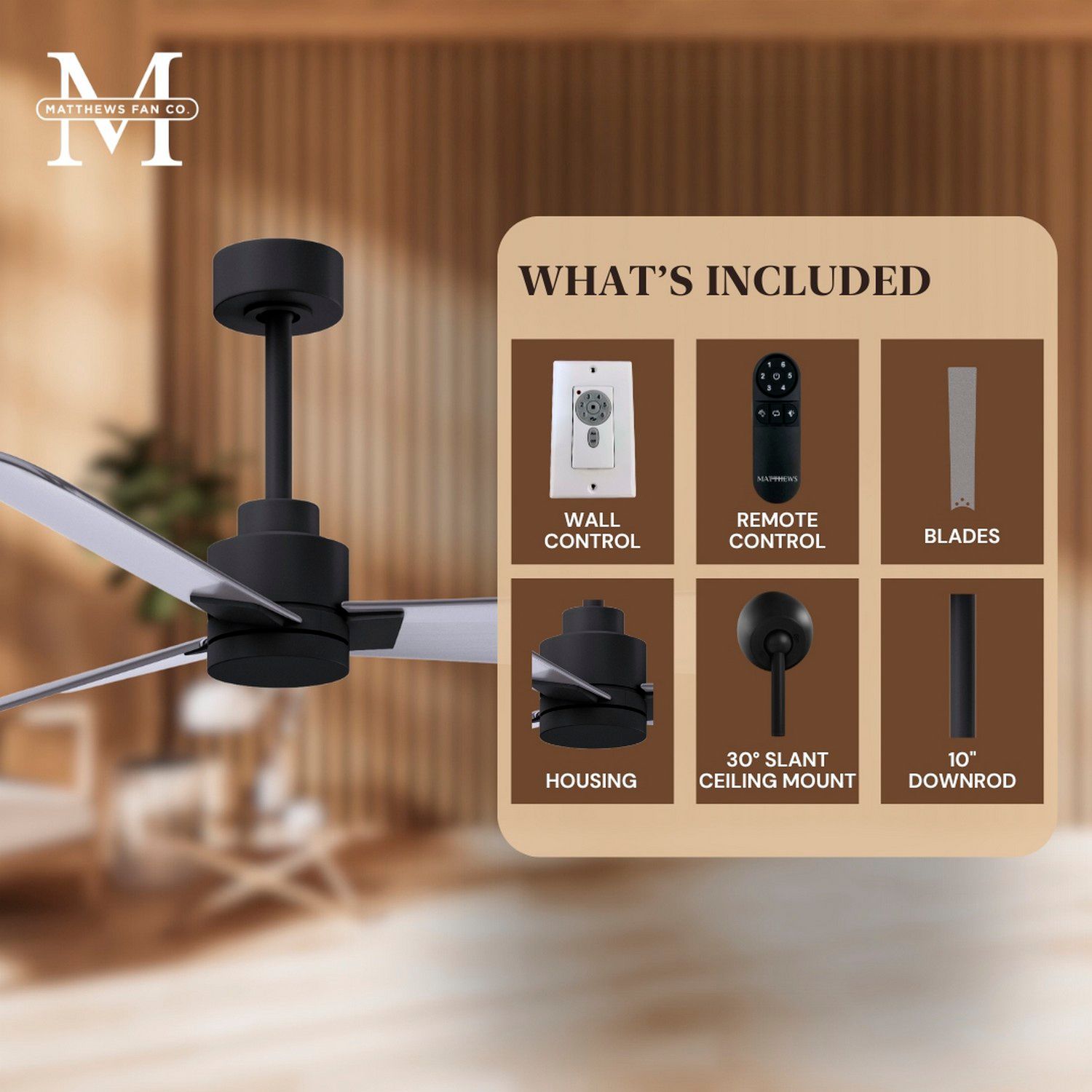 56" Matthews Alessandra Wet Rated Black and Nickel Fan with Remote