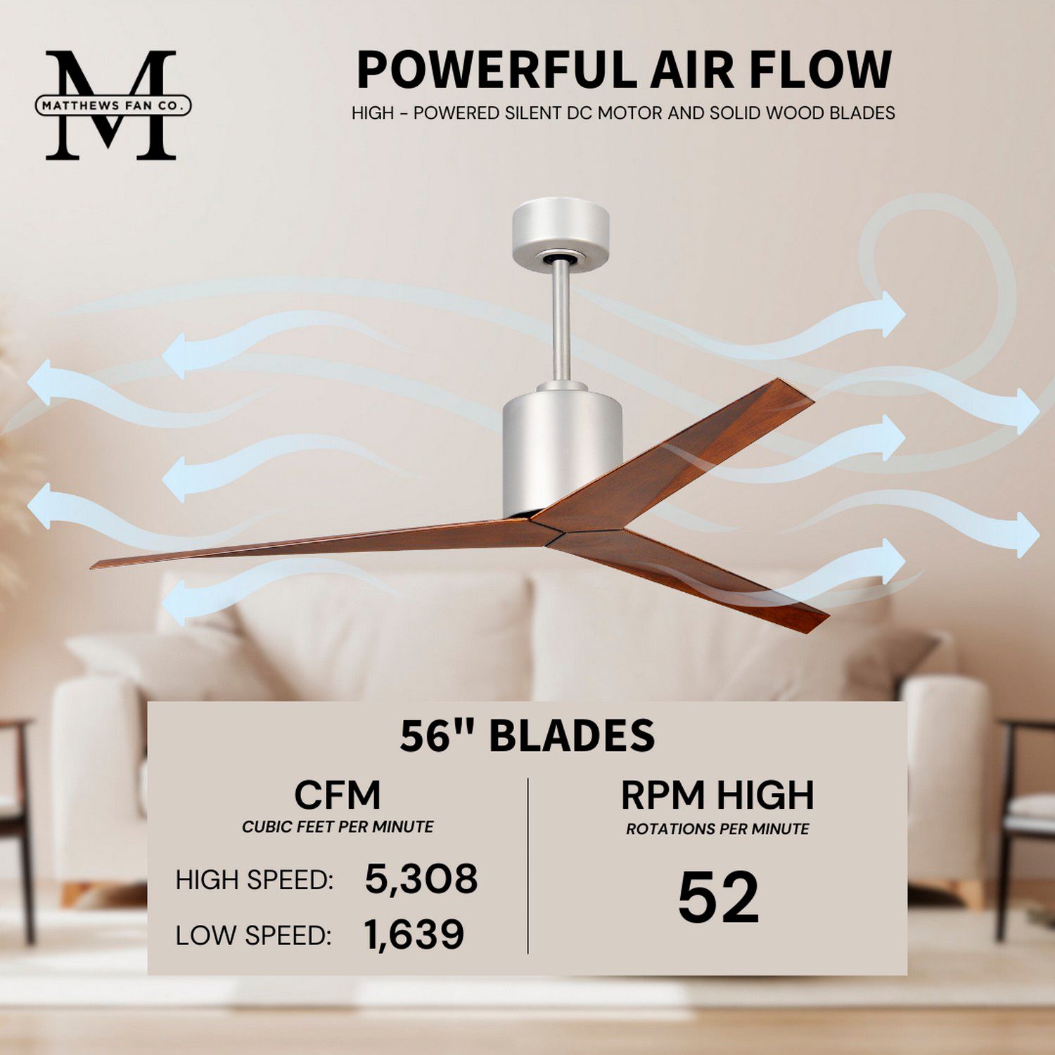 Image 5 56" Matthews Eliza Brushed Nickel Walnut Blades Ceiling Fan more views