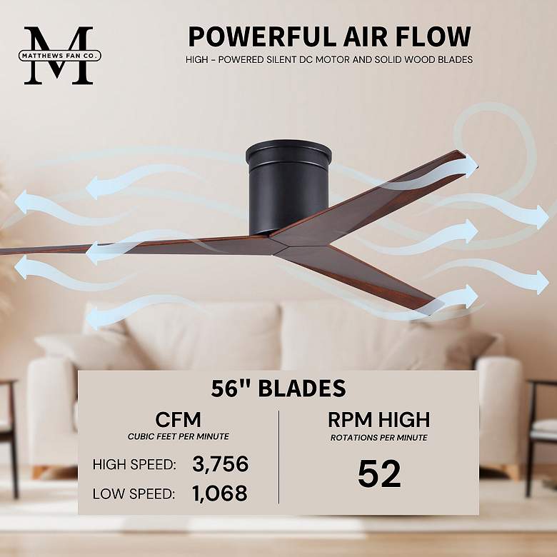 Image 6 56" Matthews Eliza-H Flush Mount Matte Black Ceiling Fan more views