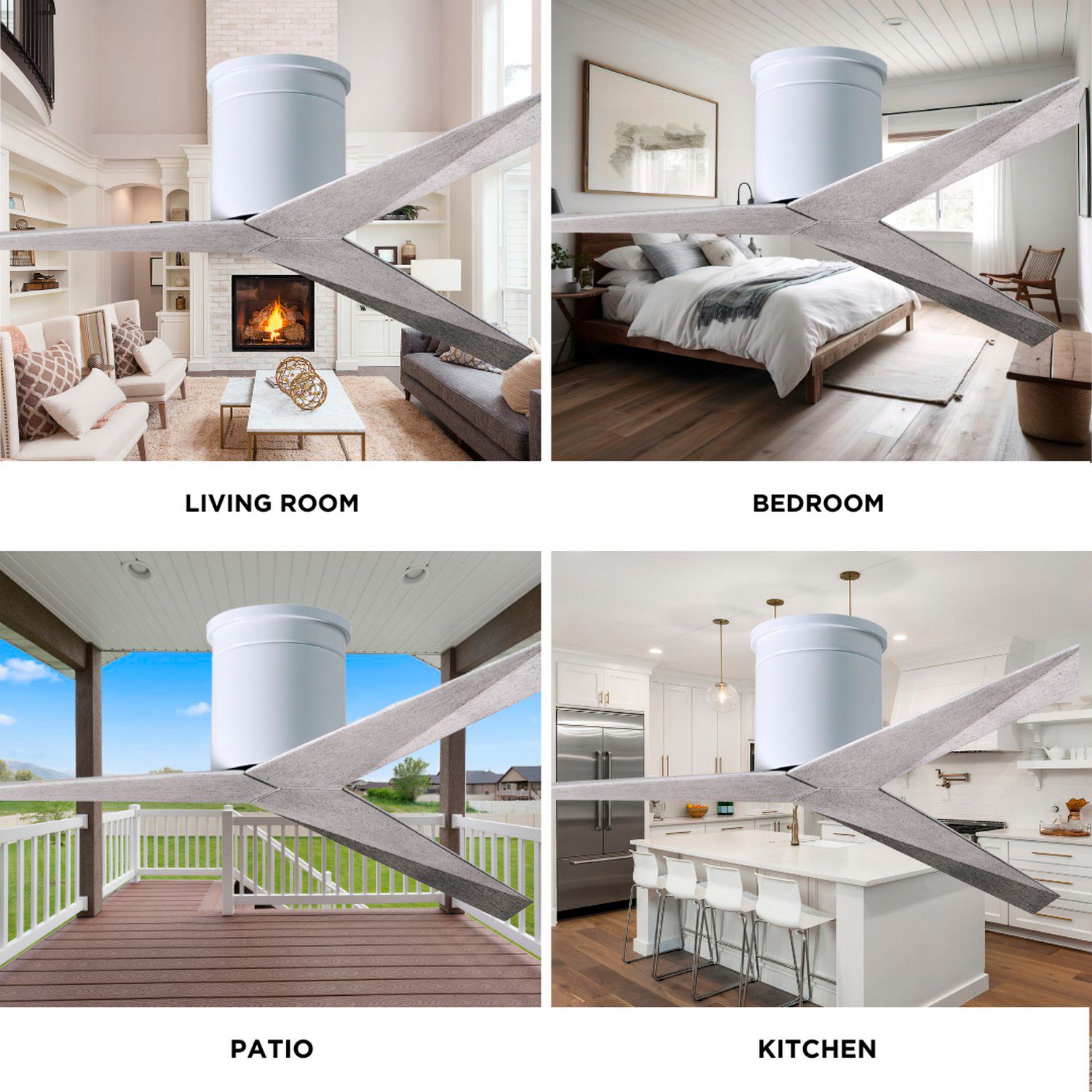 56" Matthews Eliza-H Gloss White Barn Wood Flush Mount Ceiling Fan